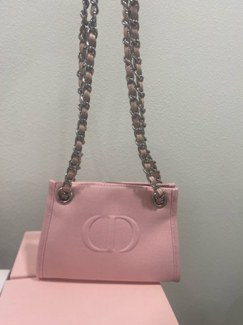 Dior Beauty GWP Pink Canvas Shoulder Bag with Silver Chain